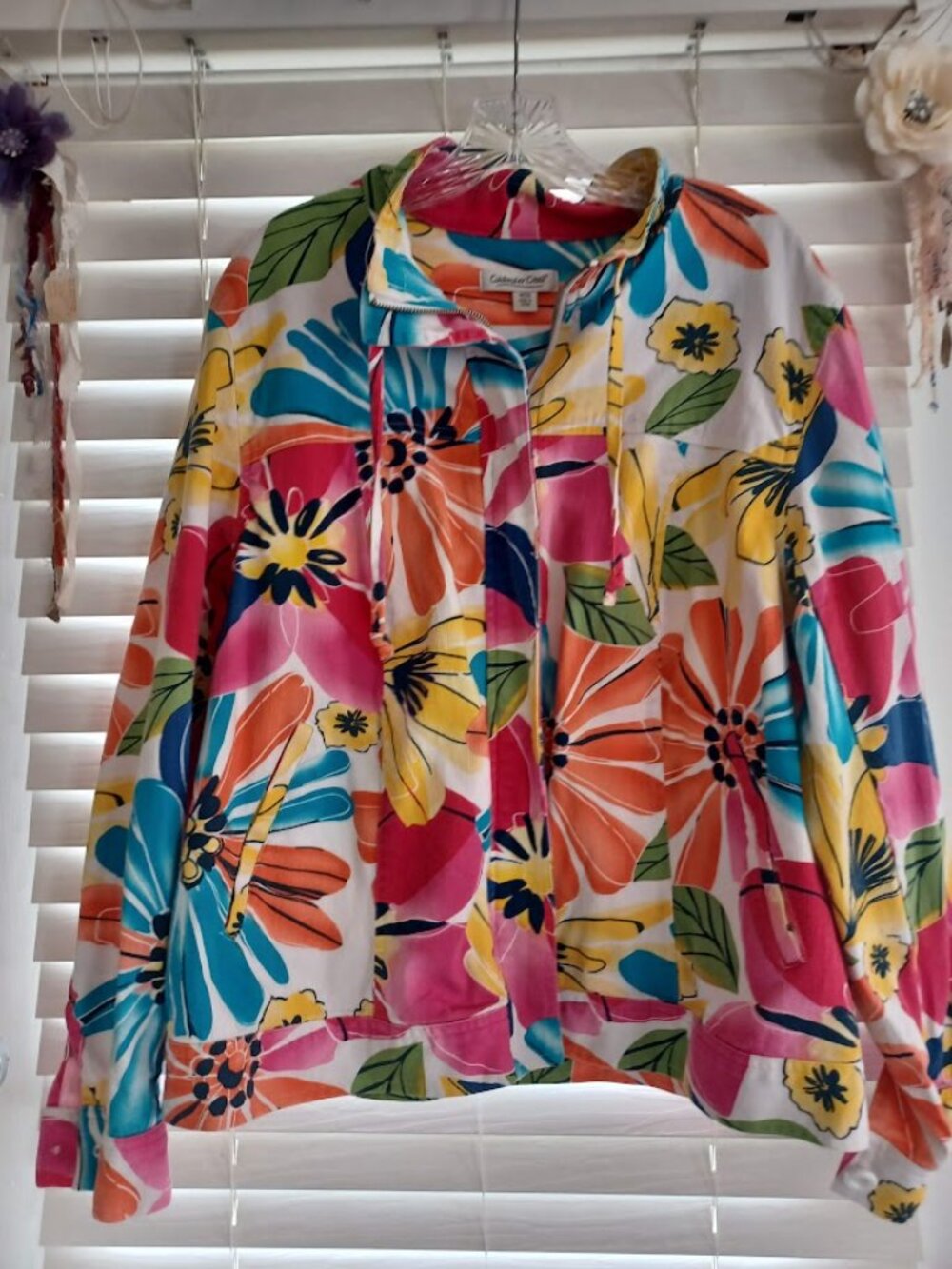 Coldwater Creek Womens 20W Floral Jacket Colorful Zip Front Cotton Stretch Plus - Picture 4 of 7